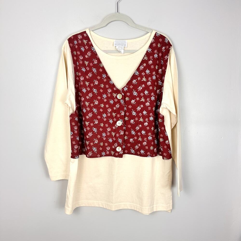 Vintage Floral Knit Vest Tunic Top Phoebe Buffay 90s Cottagecore Teacher Large - Picture 2 of 10
